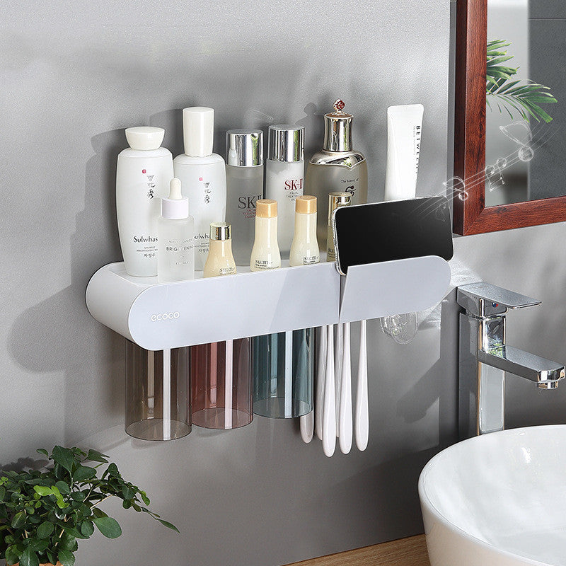 Magnetic toothbrush shelf with Toothpaste Dispenser